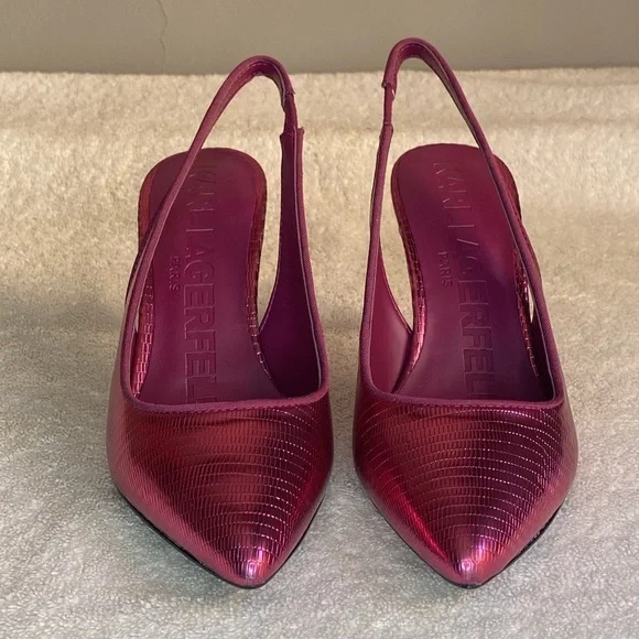 NEW IN BOX Karl Lagerfeld Paris Glora Slingback Pump in Red Plum (7M) - Picture 3 of 7